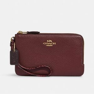 Coach Double Corner Zip Wristlet in Wine